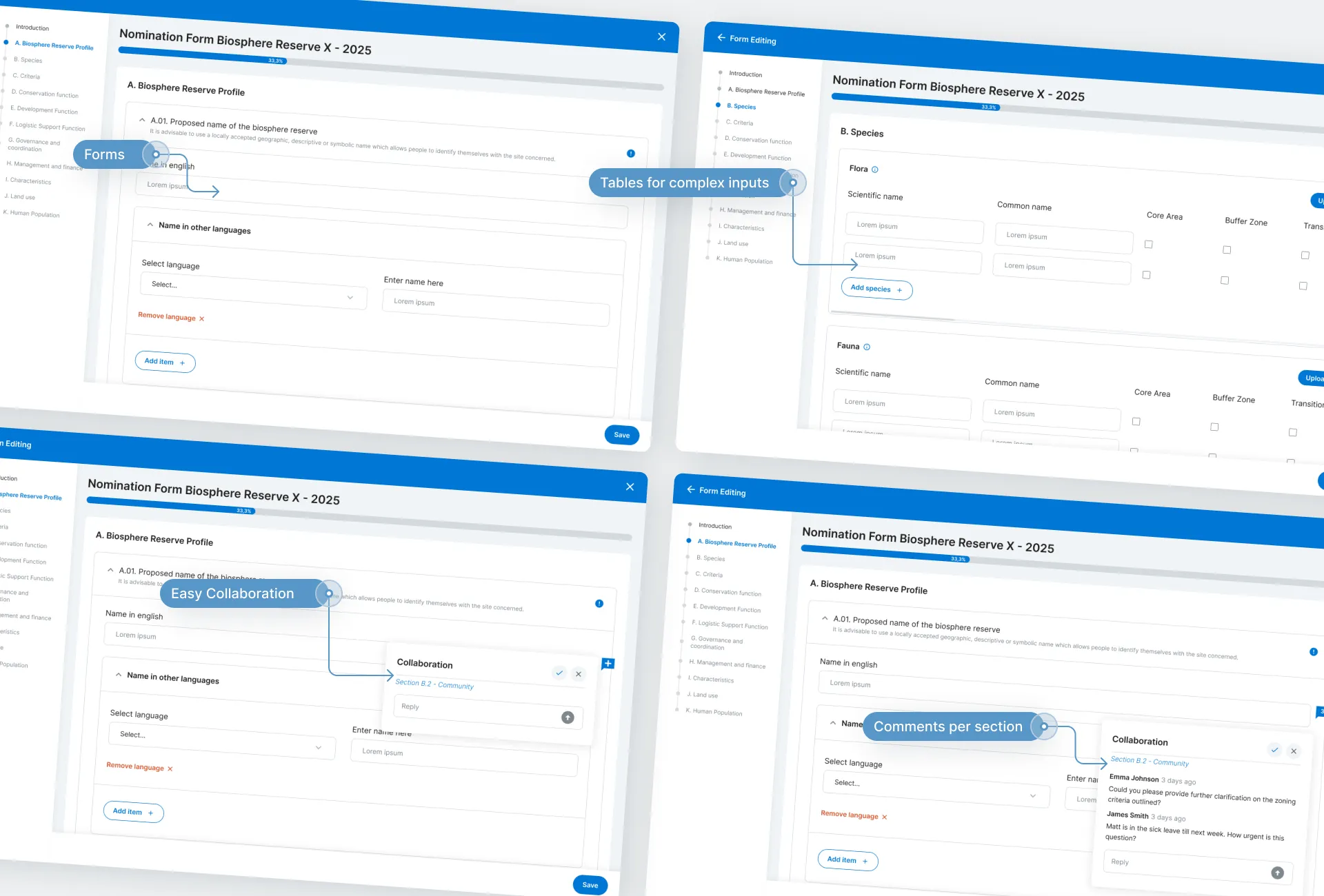 The approval state and country details screens, annotated