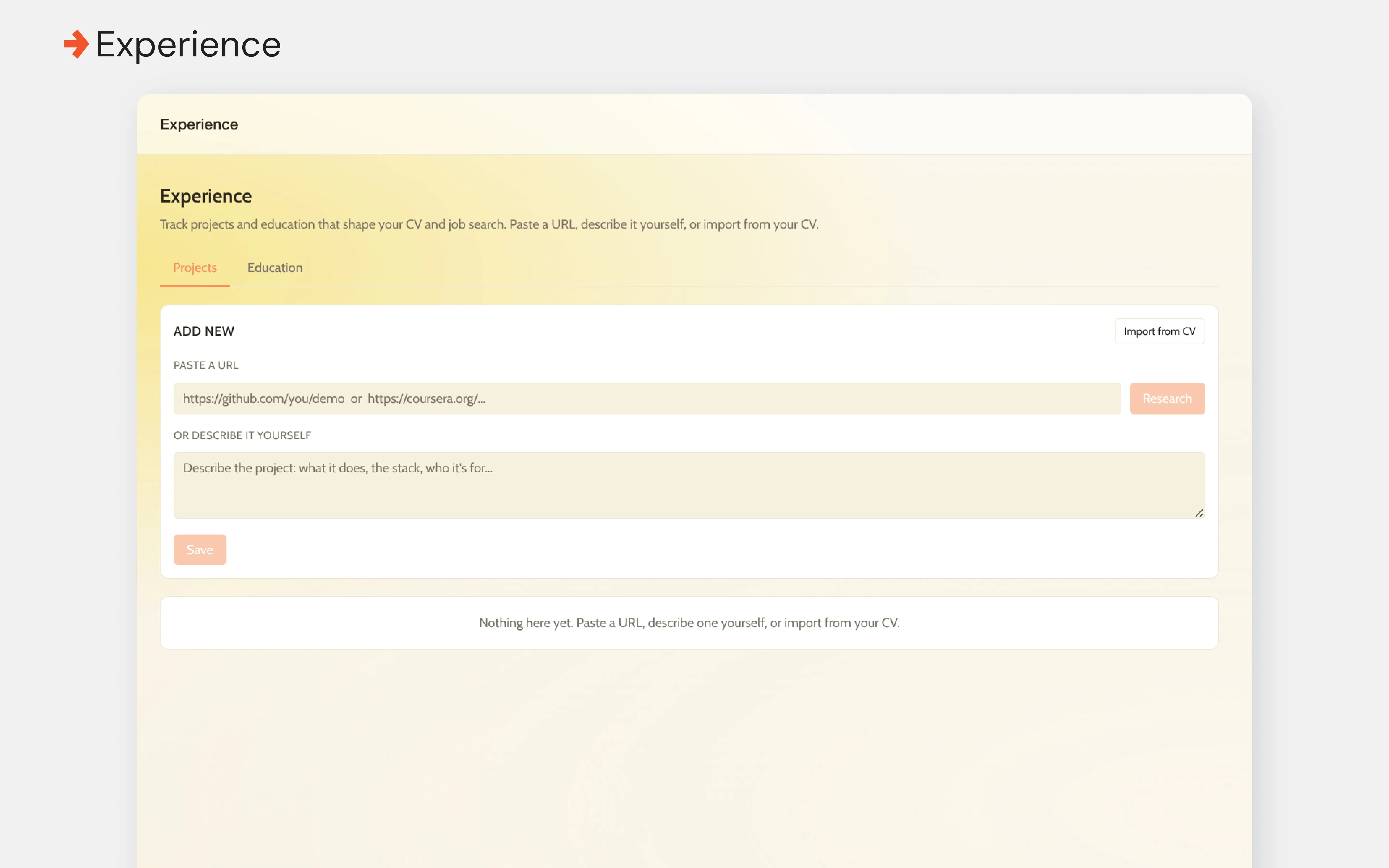 The Experience tracker that replaced the Evaluator feature