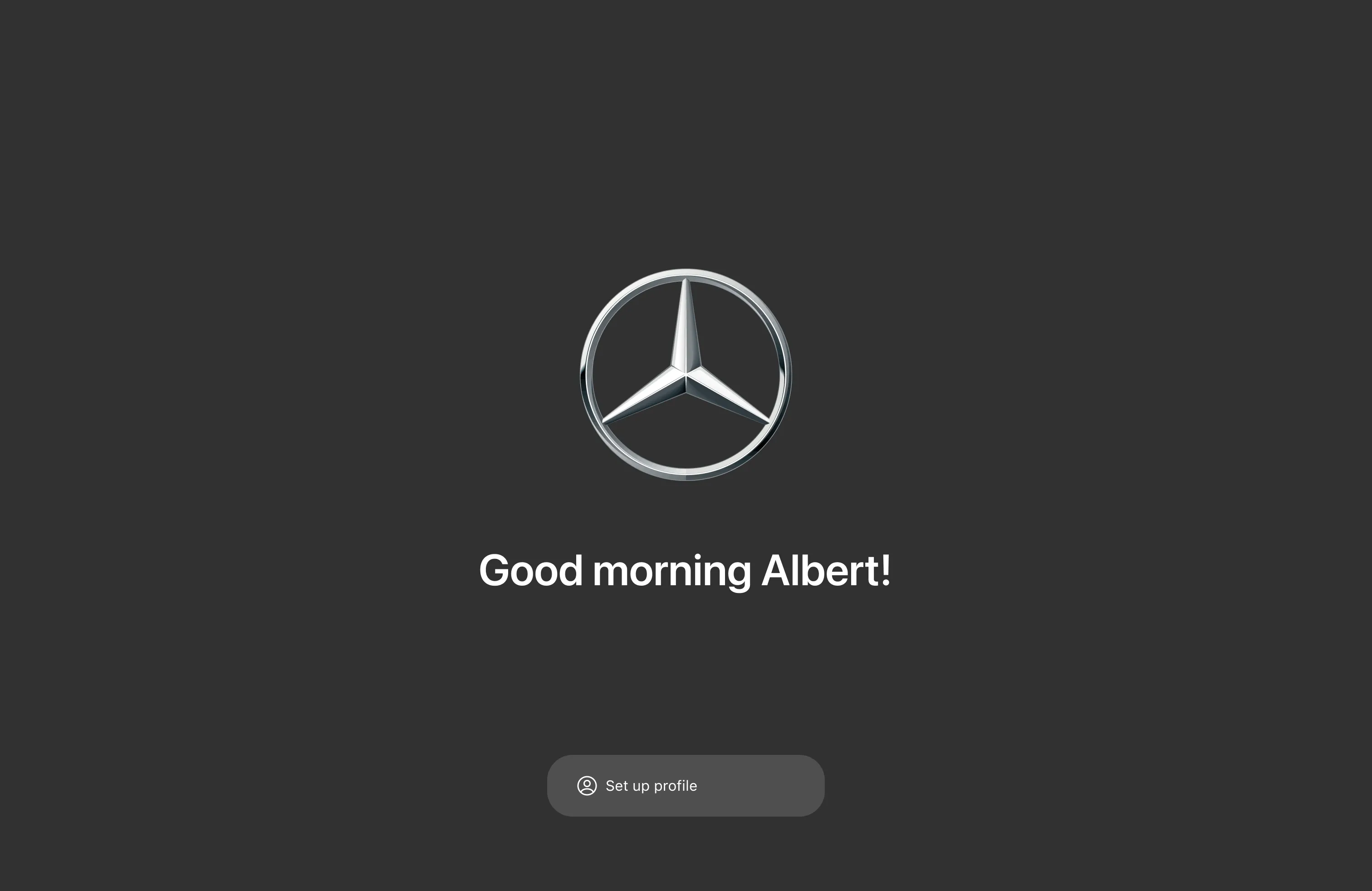 Welcome screen greeting Albert with a set up profile button