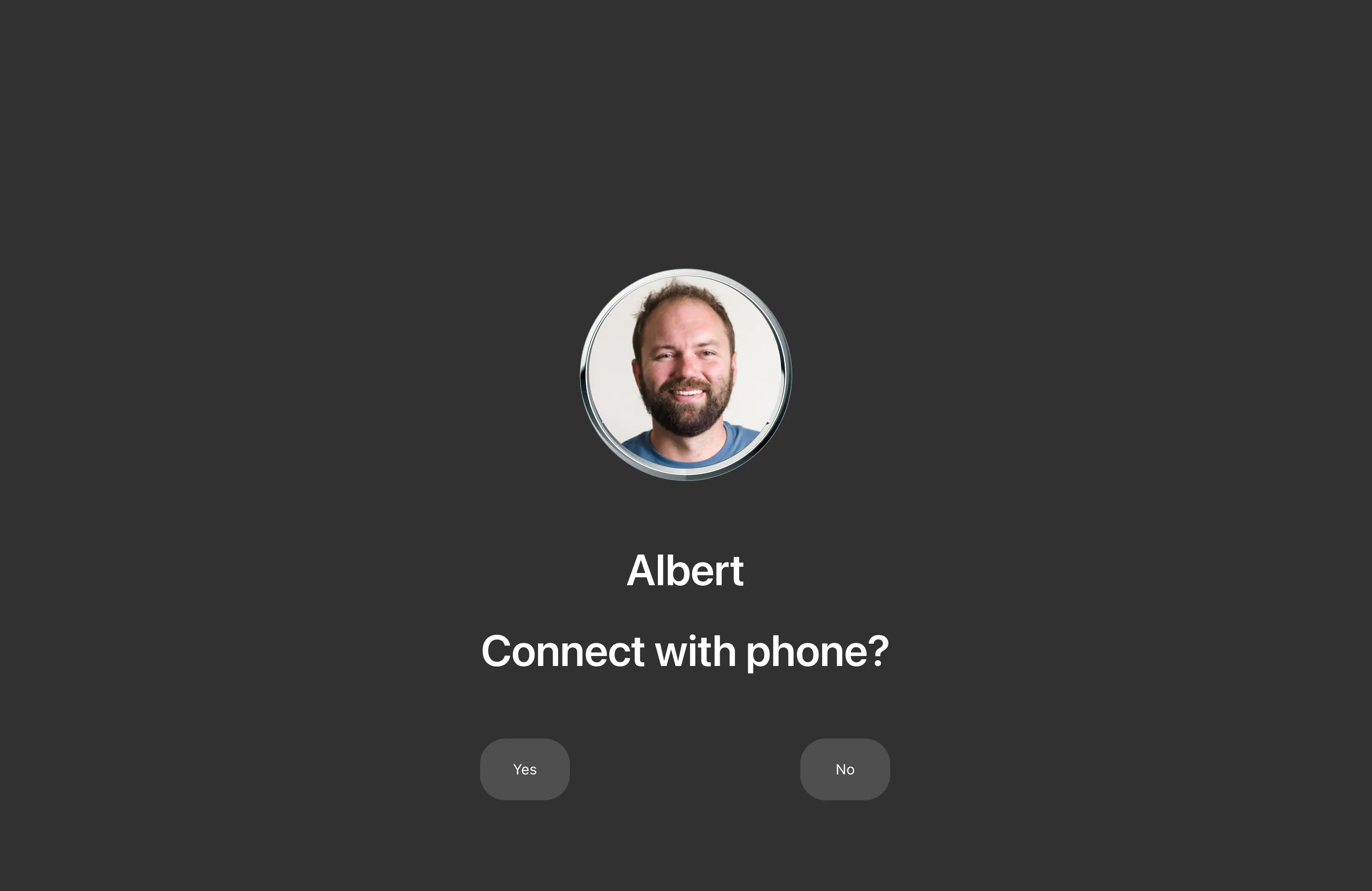 Profile screen for Albert asking whether to connect with his phone