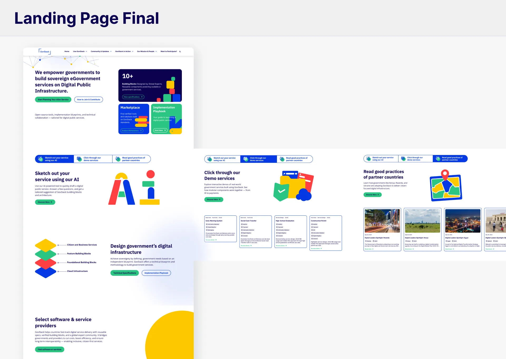 Final landing page with value proposition, step-by-step section and three entry points