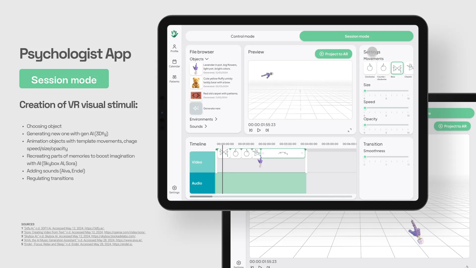 Psychologist app, live session controls