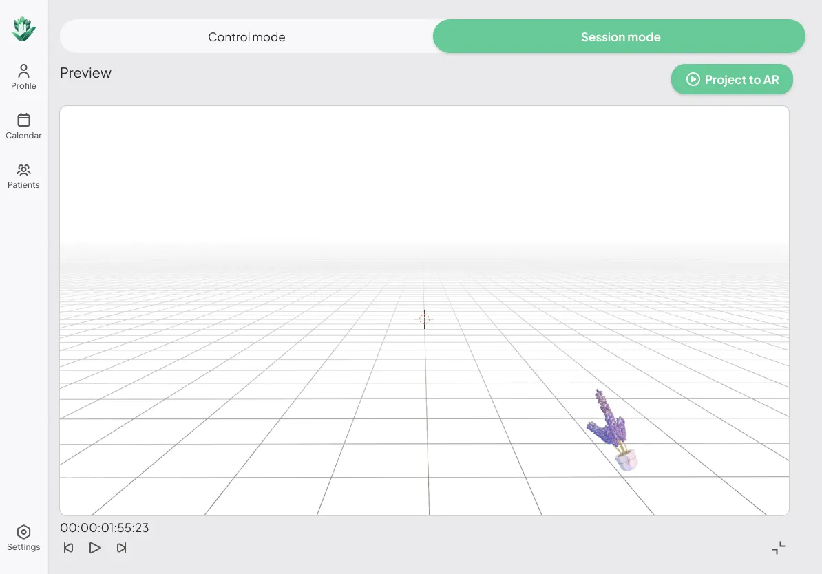 Psychologist app, session mode controlling the visual stimulus